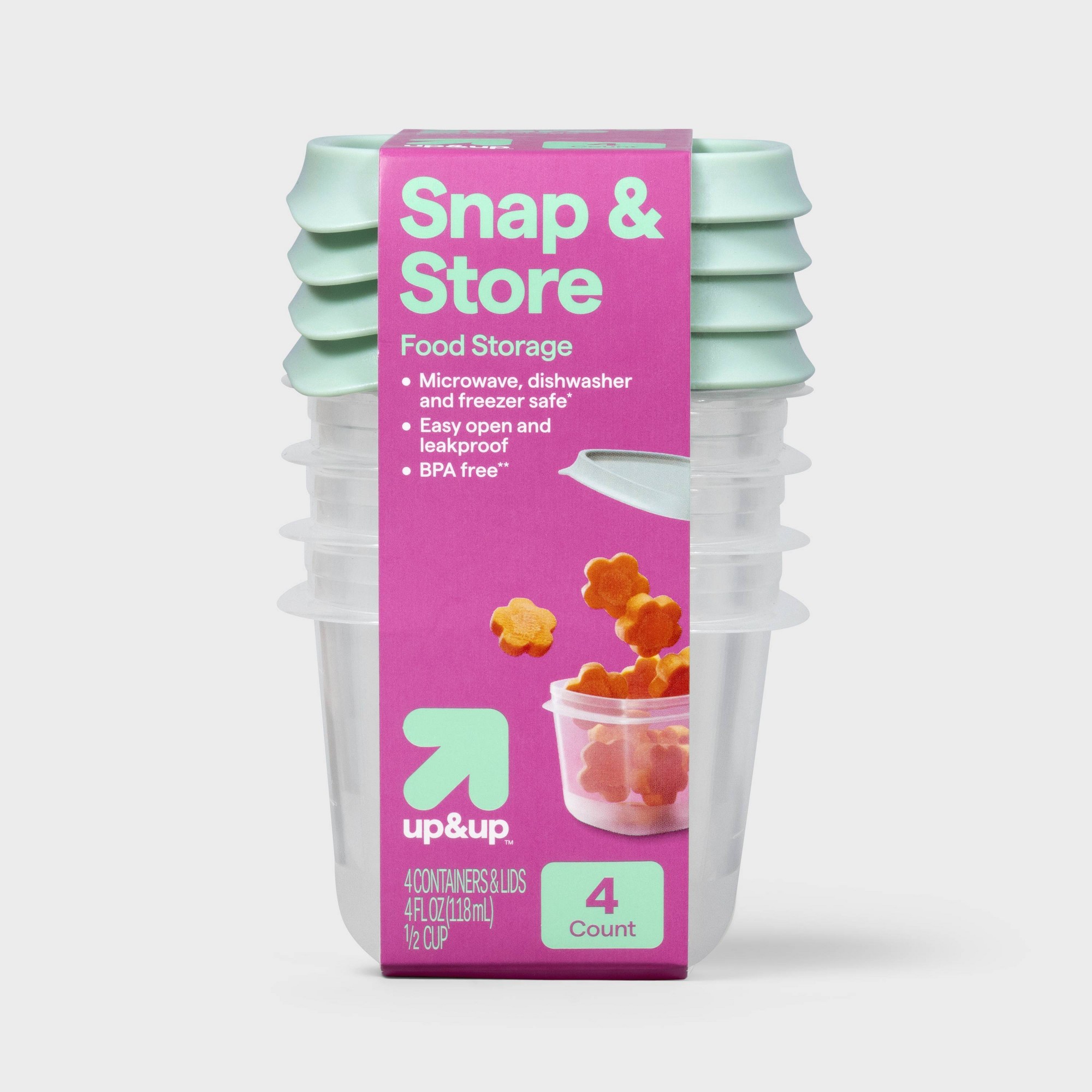 Food Prep Snacks - 4-delige mini vierkante halve beker voedselbewaarbakjes,